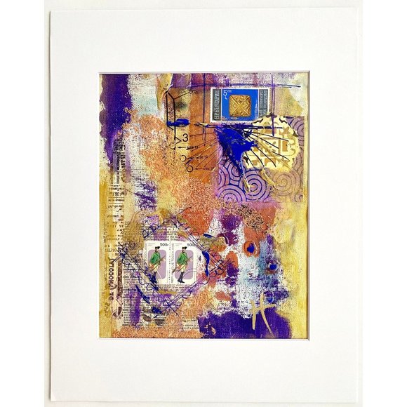 Golden March - Original Wall Art Mixed Media Painting 11"x14" Matted Decor - Picture 3 of 8